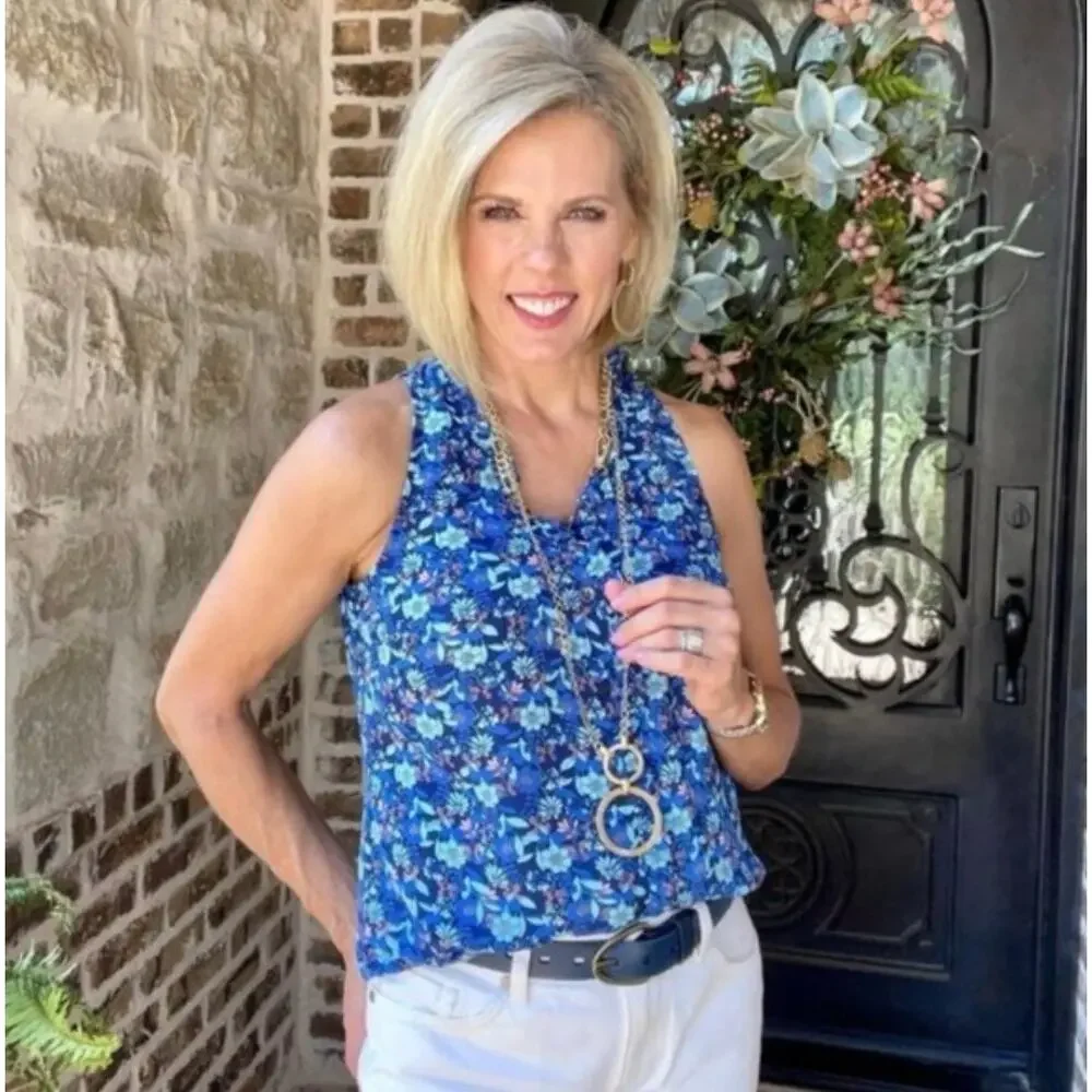 Cabi Take Two Top Blue Lagoon Floral 4349 Size M - Picture 2 of 11